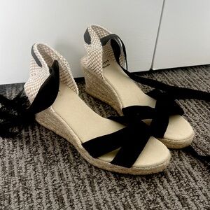 Sézane Suede Espadrilles, Black, Size 36